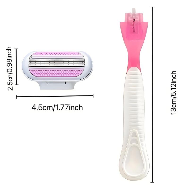 Manual Hair Removal Tool, 1 Count Razor Handle and 8 Counts 3-layer Blades Set, Bikini Manual Hair Remover Safety Razor