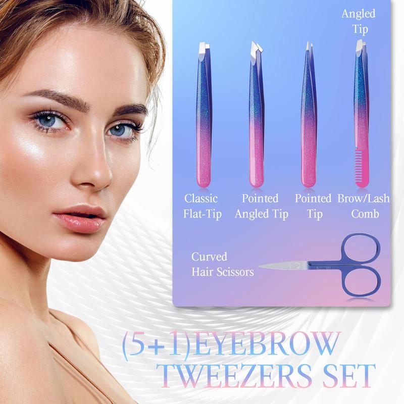 Tweezer Set for Women - Professional Precision Tweezers for Eyebrows, Facial Hair, Ingrown Hairs - Travel Grooming Kit, Stocking Stuffer