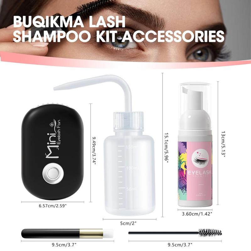 Lash Shampoo Cleaning Kit - 2 PCS 60ML Eyelash Shampoo with USB Lash Fan Mascara Brushes Rinse Bottle, Foam Lash Cleanser for Eyelash Extensions Lash Wash Gift for Women Girls (Black)