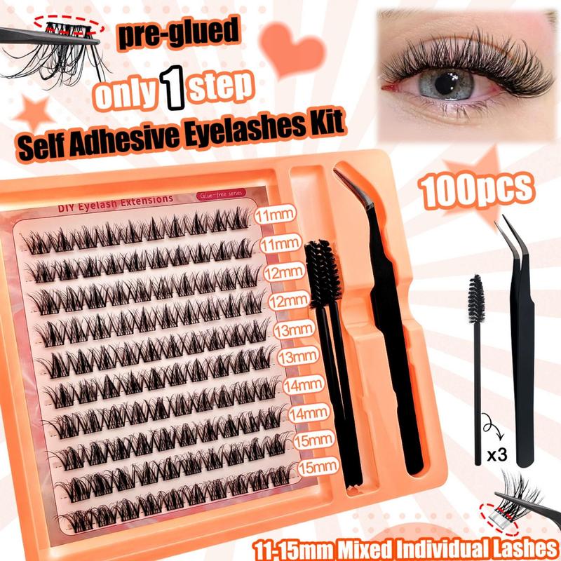 Self Adhesive Eyelash Extensions Kit, 1 Box Natural Look Eyelash Extensions, Self Adhesive False Eyelashes, Eye Makeup Product for Women & Girls, Christmas Gift