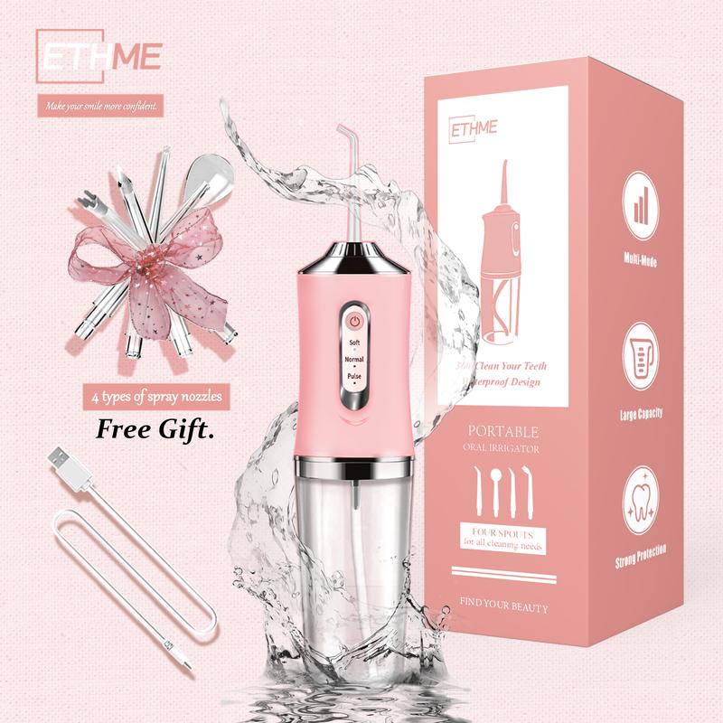 ETHME Rechargeable Pink Burst Water Flosser Portable Teeth Cleanser for Braces,Oral Dental Irrigator Gifts  Upgraded Cordless Waterproof Cleaning Tool