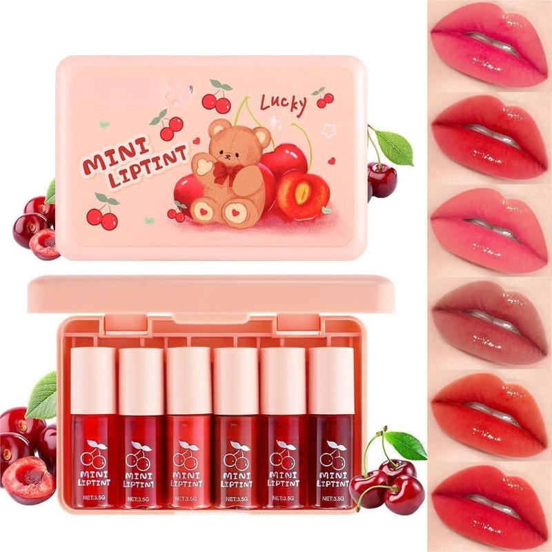 6 Colors Lip Stain Tint Set, Korean Lip Gloss Watery, Multi-use Lip & Cheek Tint Moisturizing Mini Liquid Lipstick,Long-lasting Waterproof Non-Sticky Cup High Pigment Lip Makeup