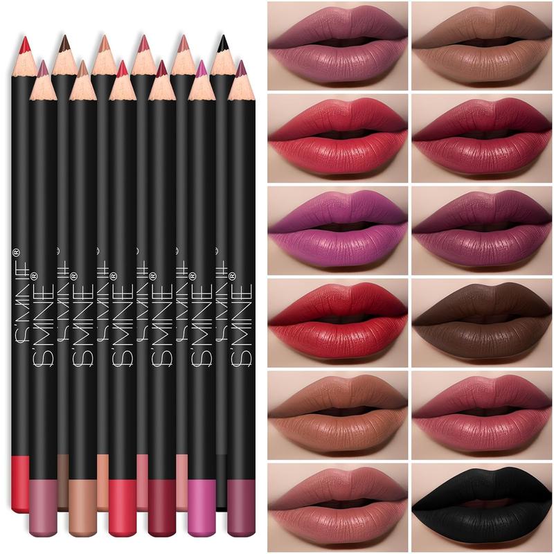 12 count Lip Liner Pencil, Nice Color Precise Lining Creamy formula Versatile Long Wood Eyeliner Lip Lining kit (Set A)