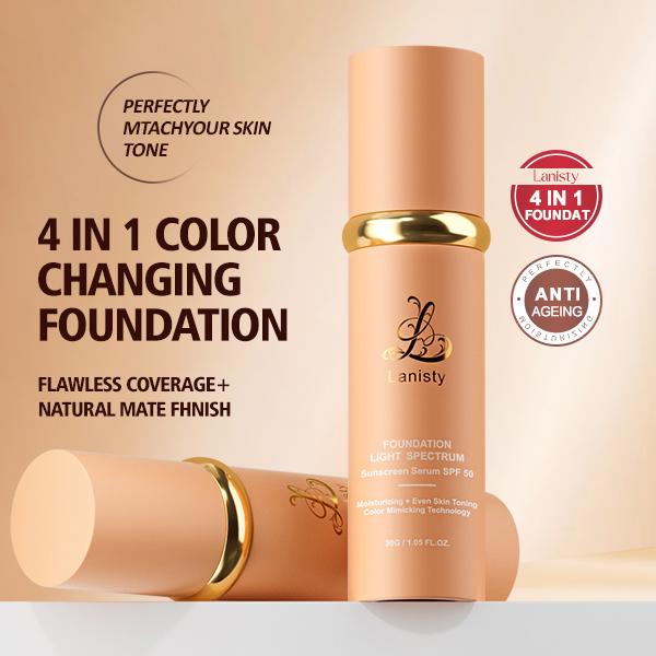 Lanisty  4 in 1 Color Changing Foundation Full Coverage Concealer– SPF50, Hydrating, Moisturizing,Natural Matte Finish, Waterproof,  Long-lasting, Lightweight,Christmas Deal