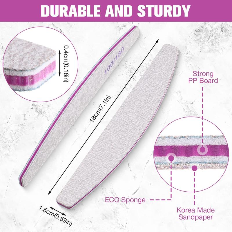 Double Sided 100 180 Grit Nail File, 1 Set Nail Polishing Tool, Professional Manicure Tool for Home and Salon Use