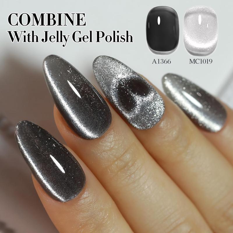 0.5 OZ Cat Eye Gel Polish with Magnet 15ML Holographic Glitter Shimmer Translucent Jelly Color Magnetic Nail Polish Salon DIY at Home (MC1019)