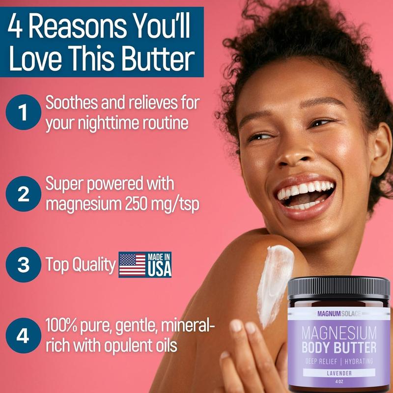 Magnesium Body Butter - Nighttime Magnesium Cream - Lightly Scented (Lavender) Body Care Lotions Comfort Skin Repair