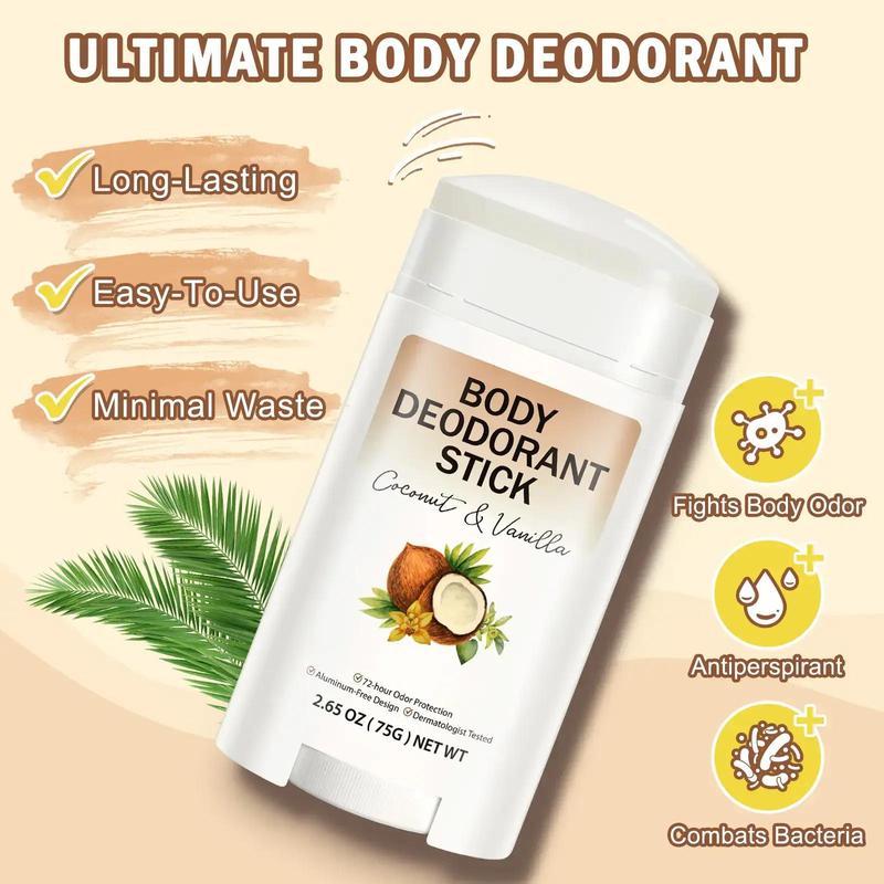 Coconut & Vanilla Scented Body Deodorant Stick, 1 Count Body Deodorant Stick for Women and Men, Fragrance Body Care Product