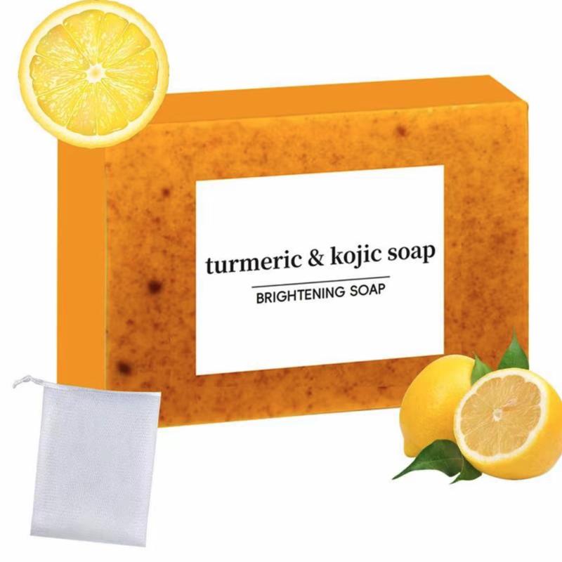 Lemon Turmeric & Kojic Acid Soap Bar, Face & Body Wash,Daily Skin Cleanser Sets , Moisturizing Gentle Kojic Acid Soap Bar Set with Soap Saver Bags