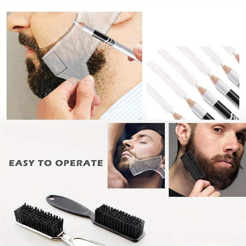 Beard Shaping Pencil Set, 1 Set Beard Guide Beard Hairline Outliner and Beard Shaping Pencils with Tools, Manual Shaving Accessories for Men, Christmas Gift