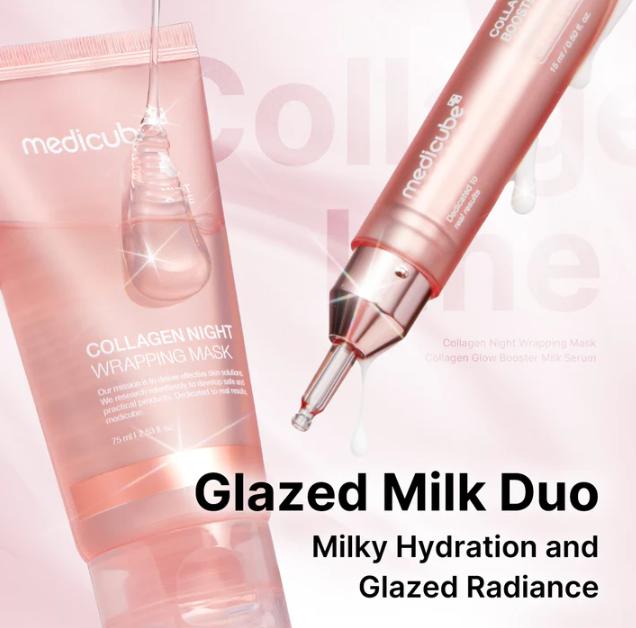 [Official Shop] Glazed Milk Duo : Milky Hydration and Glazed Radiance l Collagen Night Wrapping Mask + Collagen Glow Booster Milk Serum + FREE Jelly Brush