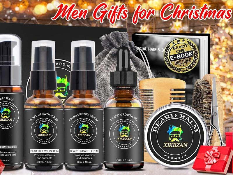 Beard Kit,Beard Grooming Care Kit w Beard Wash,2 Pack Beard Serum,Beard Oil,Balm,Comb,Brush,Scissor,Bag,E-Book,Mens Stocking Stuffers for Men Dad,Valentines Day Gifts for Him Boyfriend Husband Hair Care Comfort