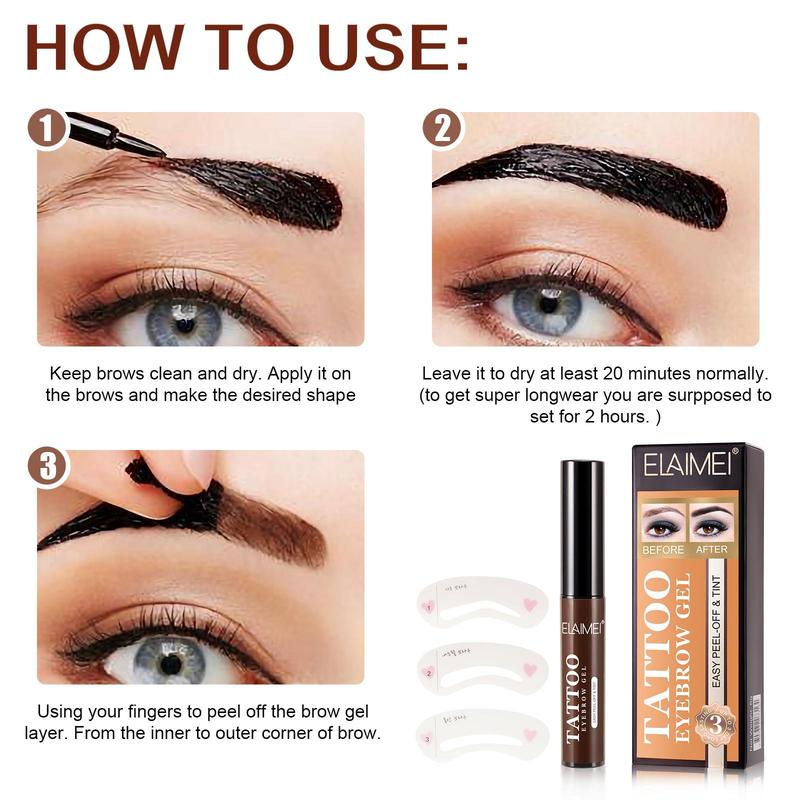 ELAIMEI Tattoo Eyebrow Gel Makeup Waterproof Lasting Eye Brow Enhancers Liquid Gel 3pcs