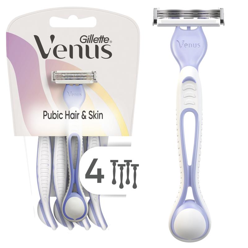 Gillette Venus Women's Disposable Razors for Pubic Hair and Skin, 2, 4ct Blades, Irritation Defense Bar, Anti-Slip Handle, 4ct - Smooth Comfort