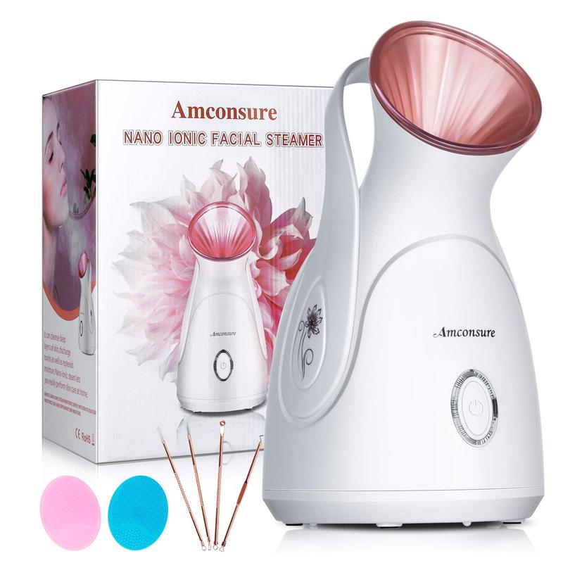 Amconsure Facial Steamer, Nano Ionic Face Steamer for Home Facial, 100ML Warm Mist Humidifier for Women Moisturizing Face Spa Steamer Comfort Moisturizer