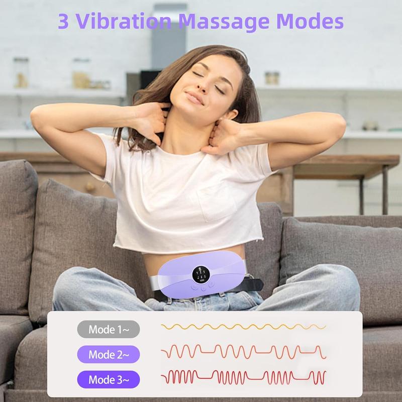 Portable Cordless Heating Pad, Menstrual Heating Pads for Cramps with 3 Heat Levels and 3 Massage Modes, 5s Rapid Heating for Period Back Belly Pain Relief Gift for Women and Girls (Purple)