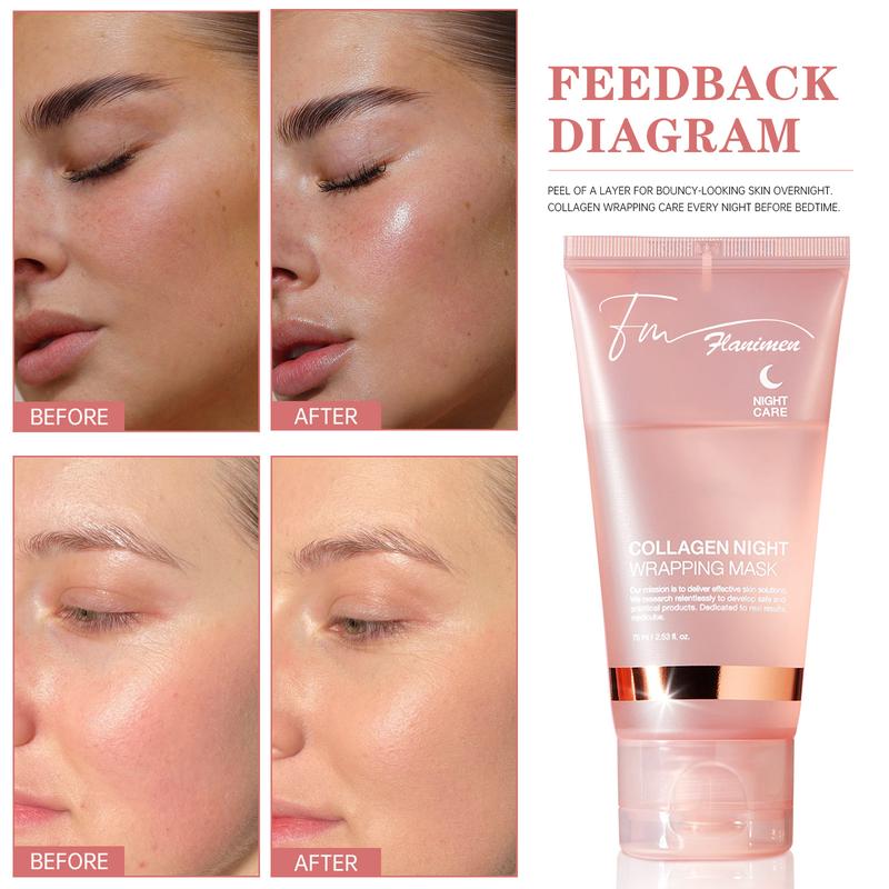 Flanimen-Collagen Overnight Packaging Peel-Off Mask-Hydrolyzed collagen, elasticity and moisturizing care, firming skin, reducing sagging and dullness, Brush Included, Collagen overnight  magic pore minimizing   Skincare Skin Repair black friday deals