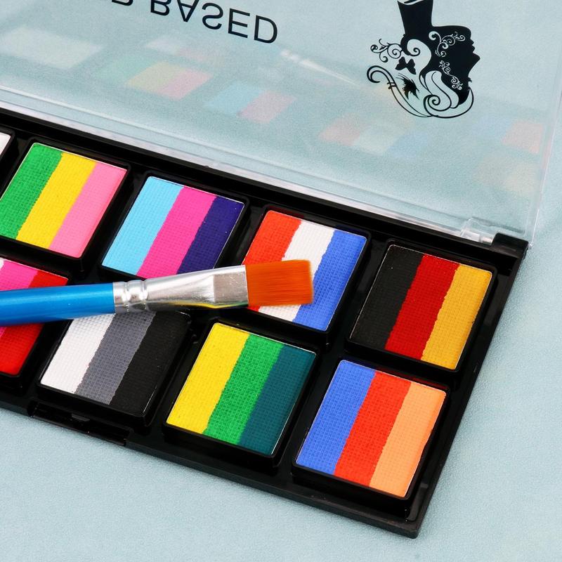 10 Color Face Paint Palette with 1 Count Brush, Water Soluble Body Paint Palette, Body Makeup Kit for Cosplay, Halloween, Party