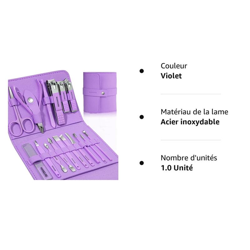 Manicure Set Professional Nail Clippers Pedicure Kit, 16 pcs Stainless Steel Nail Care Tools Grooming Kit with Luxurious Travel Leather Case for Thick Nails Men Women  summer Gift (Violet)