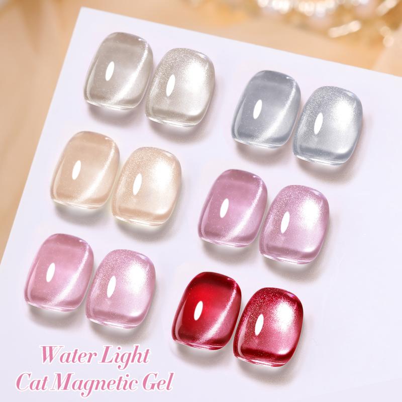 BORN PRETTY Water Light Cat Eye Magnetic Gel 6PCS Jelly Pink Glass Crystal Magnetic Gel Polish Glitter Shimmer Auroras DIY At Home French Nail Art Manicure Kit Nail Care