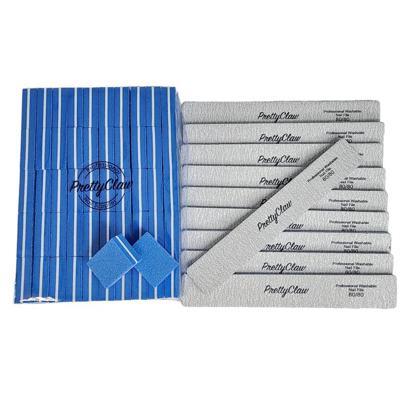 60pc Nail Files And Nail Buffers PrettyClaw Branded 80 80 Grit Zebra Rectangle 10 pc 100 180 Mini Nail Buffer 50pc Manicure Pedicure Gel- X Hard Gel Acrylics Press On Affordable Nail Supplies Nail Salon Nail Tech