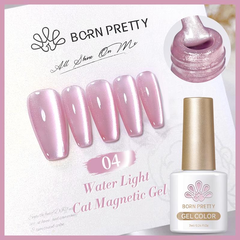 BORN PRETTY Water Light Cat Eye Magnetic Gel 6PCS Jelly Pink Glass Crystal Magnetic Gel Polish Glitter Shimmer Auroras DIY At Home French Nail Art Manicure Kit Nail Care