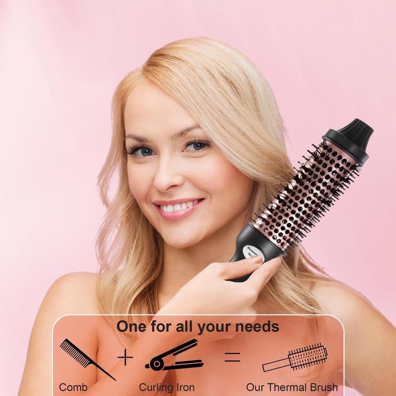 3 in 1 round Hair Brush with 2 Hair Clips, 1 Set Quick Heating Curling Iron Brush with LCD Temperature Display, Multi-use Hair Styling Tool