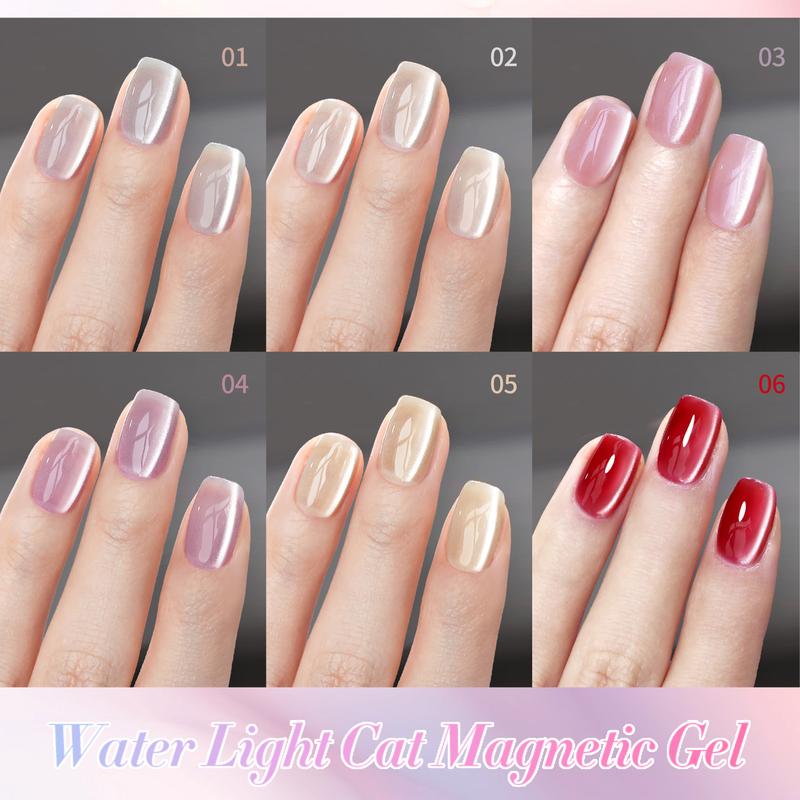 BORN PRETTY Water Light Cat Eye Magnetic Gel 6PCS Jelly Pink Glass Crystal Magnetic Gel Polish Glitter Shimmer Auroras DIY At Home French Nail Art Manicure Kit Nail Care