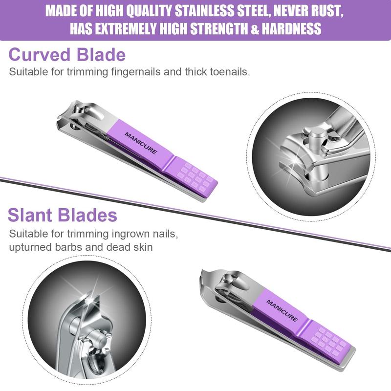 Manicure Set Professional Nail Clippers Pedicure Kit, 16 pcs Stainless Steel Nail Care Tools Grooming Kit with Luxurious Travel Leather Case for Thick Nails Men Women  summer Gift (Violet)