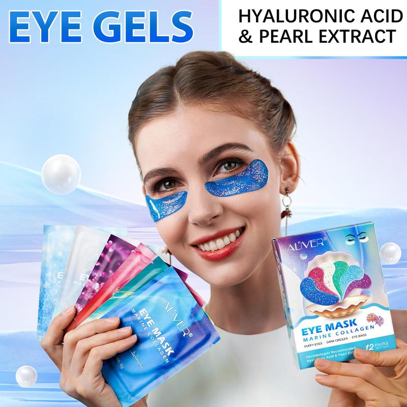 Marine Collagen Eye Mask, 12 Pairs set Moisturizing Eye Mask, Eye Care Product for Women & Men, Professional Eye Treatment Product for Daily Use