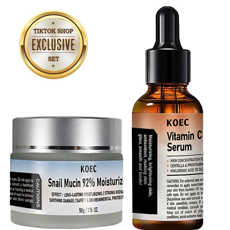 [KOEC Snail Mucin 92% Moisturizer and Vitamin C Facial Serum Essence) Ultimate Hydration and Nourishment for Radiant Skin Hydrating USA Skin Care Set Moisture Moisturizing Cream Gentle Hyaluronic Comfort resh cream philosophy Skin Repair serum Hydrate