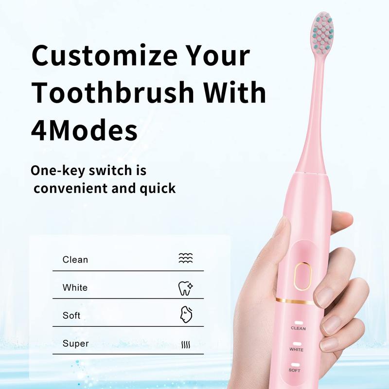 Electric Toothbrush Set, Comes with 8 Brush Heads & Travel Case,4 Modes with 2 Minutes Built in Smart Timer, One Charge for 60 Days, 42000 VPM Motor (Pink)