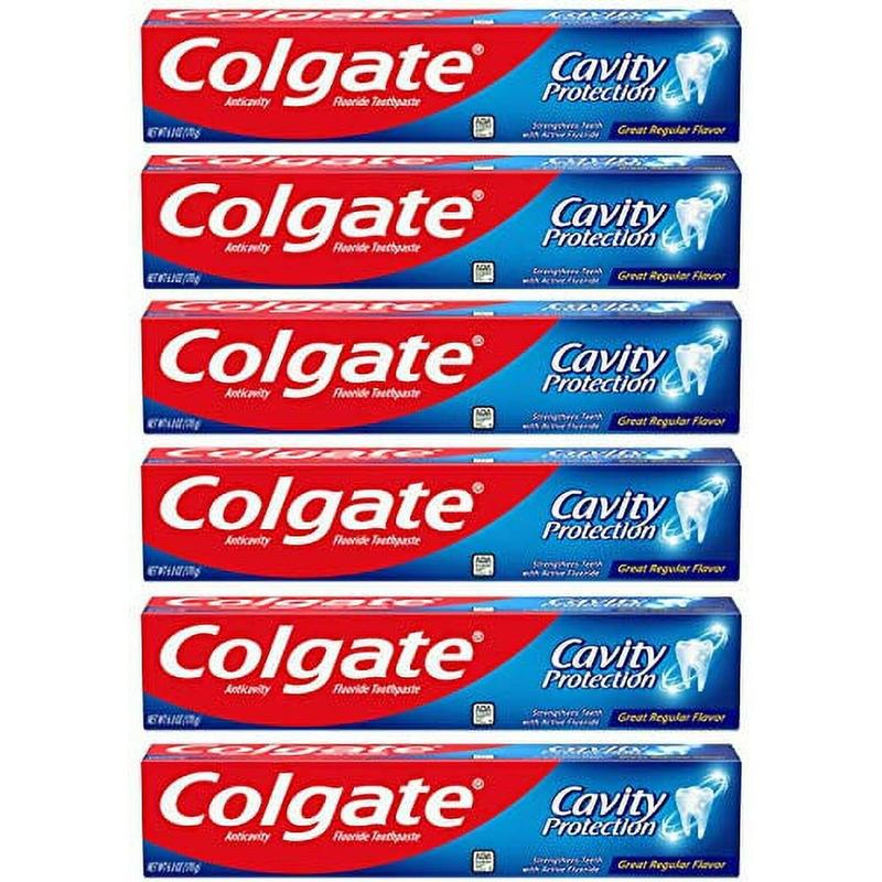 Colgate Toothpaste with Cavity Protection Active Fluoride,  Fluoride Minty Great Regular Flavor, 2.5 Ounce (Pack Of 6) Oral Daily