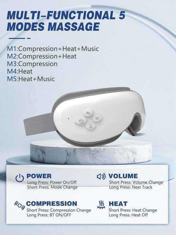 Eye Massager with Heat and Bluetooth Music - Rechargeable Electric Eye Massage Mask  - Gift for Mom and Dad.Mother's Day gift heated eyemassager