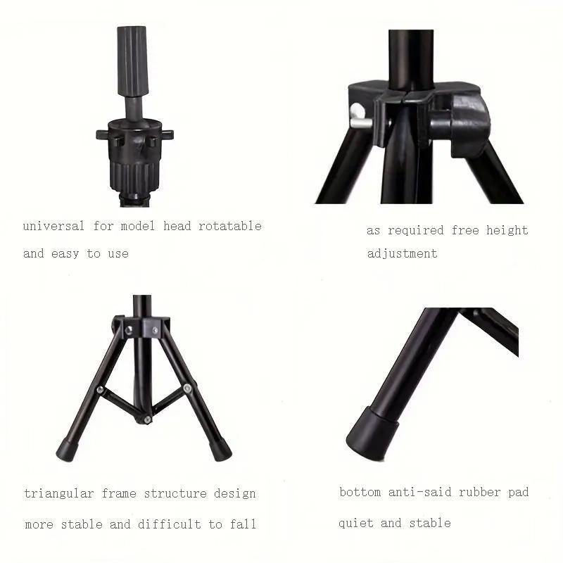 Adjustable Hair Model Tripod, 1 Count Hair Model Tripod Stands, Wig Stand Tripod, Heatless Styling Tools Suitable for Beauty, Hair Training and Canvas Frame