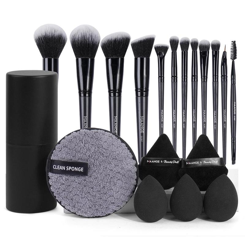 Professional Makeup Tool Set, 1 Set Makeup Brush & Makeup Sponge & Powder Puff & Facial Cleaning Pad & Storage Box, Multifunctional Makeup Tool Kit for Christmas Gift