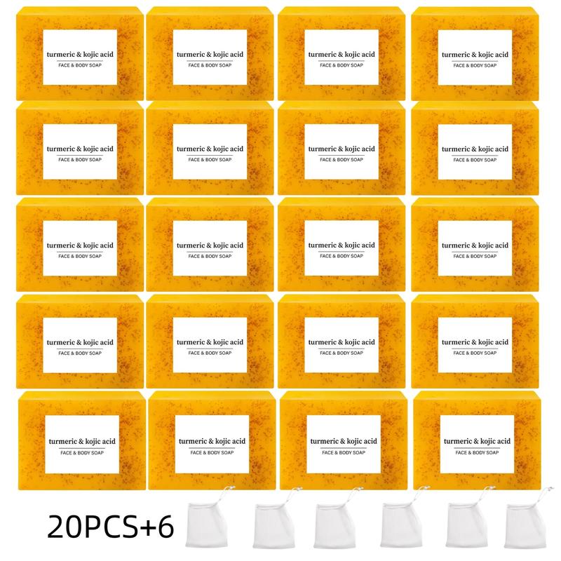 Lemon Turmeric & Kojic Acid Soap Bar, 20pcs set Moisturizing Gentle Kojic Acid Soap Bar Set with Soap Saver Bags, Daily Skin Cleanser Sets for Acne-prone Skin