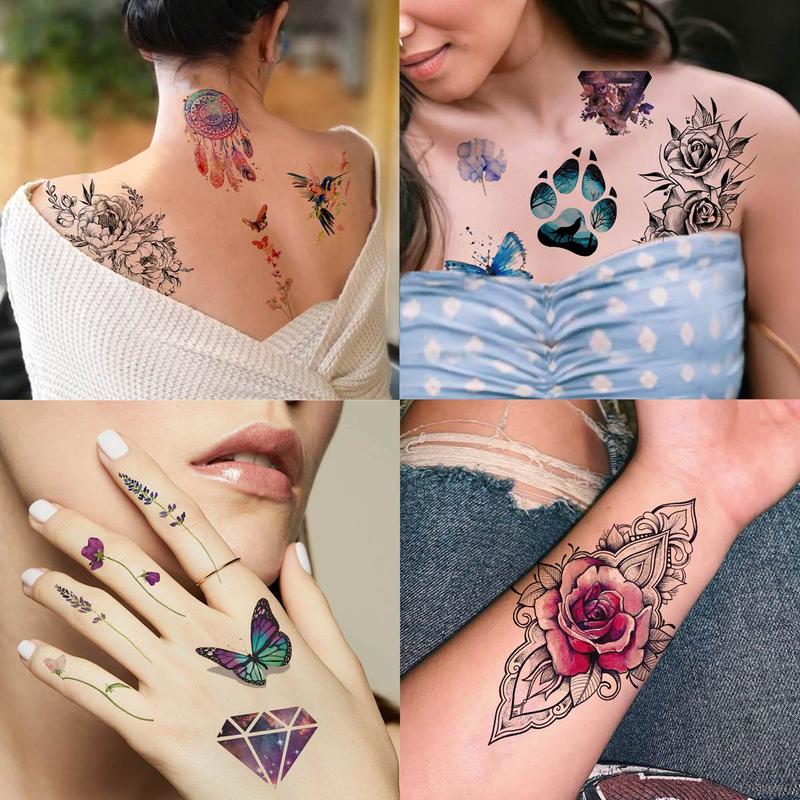 Boho Style Flower & Animal Pattern Long Lasting Temporary Tattoo, 6pcs set Waterproof Body Art Fake Tattoo Sticker, Realistic Beauty & Personal Care Tattoo for Women & Men