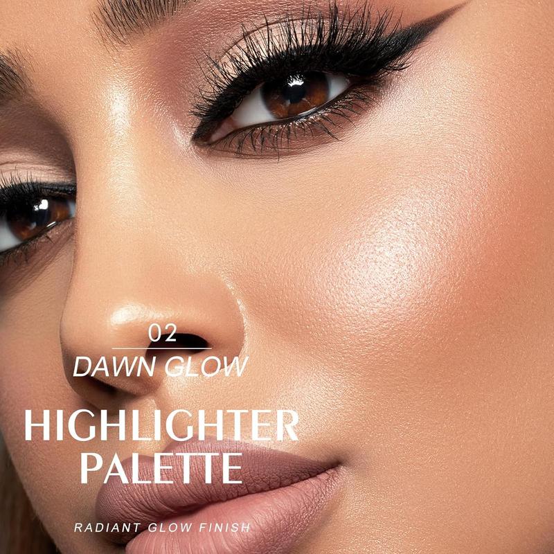 Face Highlighter Palette, High Glossy Face Illuminator Palette, Natural Glow Finish, Pearl Shimmer Smooth Baked Powder, Lasting Sparkling Highlighter Makeup-DAWN GLOW