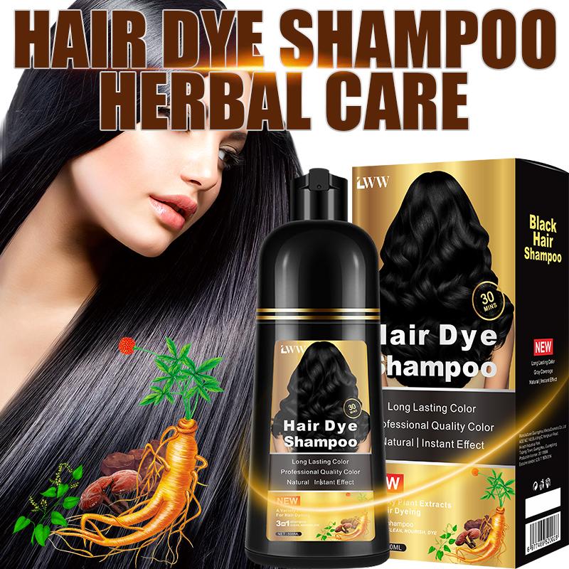 Black Hair Dye Shampoo - 3-in-1 Instant Hair Color with 100% Grey Coverage, Herbal Ingredients, Gentle Nourishing Formula, Long-lasting Shine, Easy to Use for All Hair Types