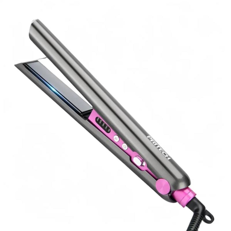 PRITECH Hair Straightener Flat Iron for Hair,1Inch Round Straightener Iron, Ceramic Flat Irons Dual Voltage Hair Straightener and Curler, Grey Comfort