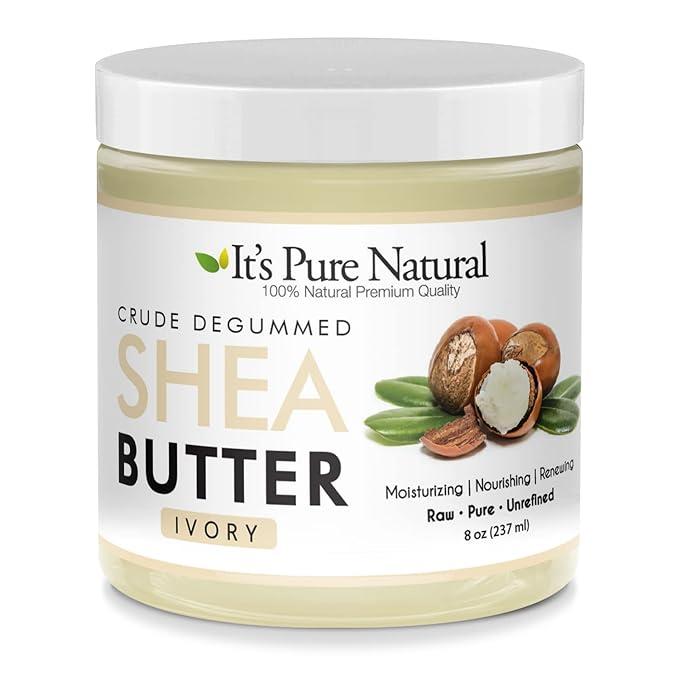 It's Pure Natural Crude Degummed African Ivory Shea Butter Body Moisturizer - 8 oz + African Black Soap Bars with Extra Rich Shea Butter (Pack of 3)