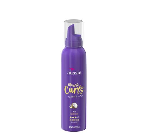 Aussie Miracle Curls Styling Mousse with Coconut & Jojoba Oil, for Curly Hair, Unisex 6.0 fl oz Gel Haircare Frizz Peach Vanilla