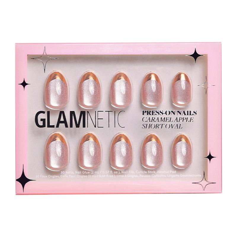 Glamnetic | Caramel Apple French Tip Short Oval Velvet Chrome Press-on Nails Nail Art Nail Care Manicure