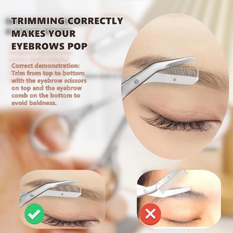 Stainless Steel Eyebrow Trimmer, Comfortable Grip Eyebrow Scissors with Comb, Eye Brow Razor, Eyebrow Trimmer for Men & Women