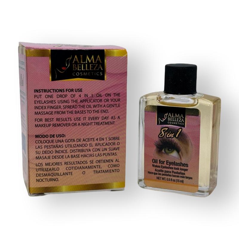 Oil for Eyelashes 8 in 1 (Aceite para Pestañas) - 15 ml - Alma Belleza Cosmetics | Helps to Makes Eyelashes look longer