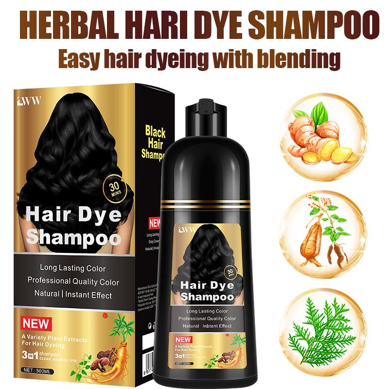 Black Hair Dye Shampoo - 3-in-1 Instant Hair Color with 100% Grey Coverage, Herbal Ingredients, Gentle Nourishing Formula, Long-lasting Shine, Easy to Use for All Hair Types