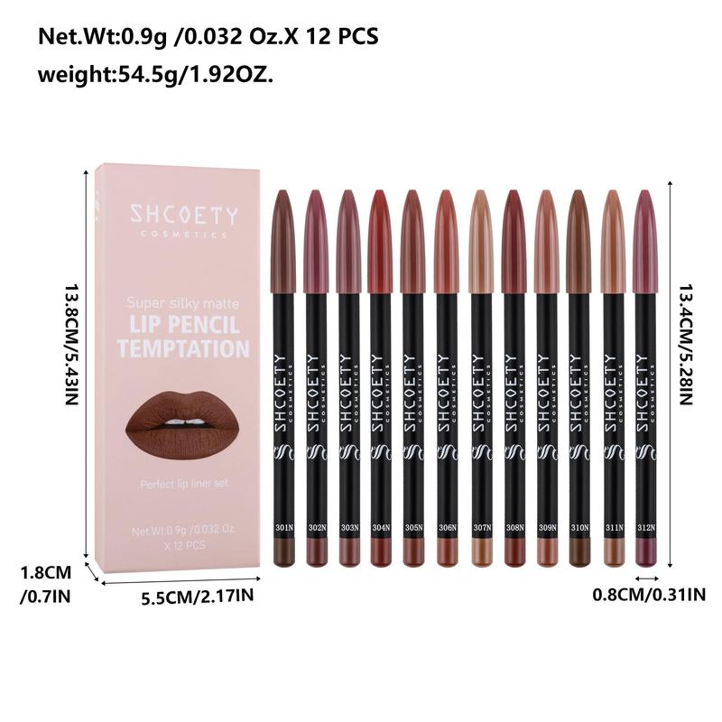 Matte Lip Liner Pencil Set, 12pcs set Long Lasting Lip Liner, Lip Makeup Tool for Women & Girls