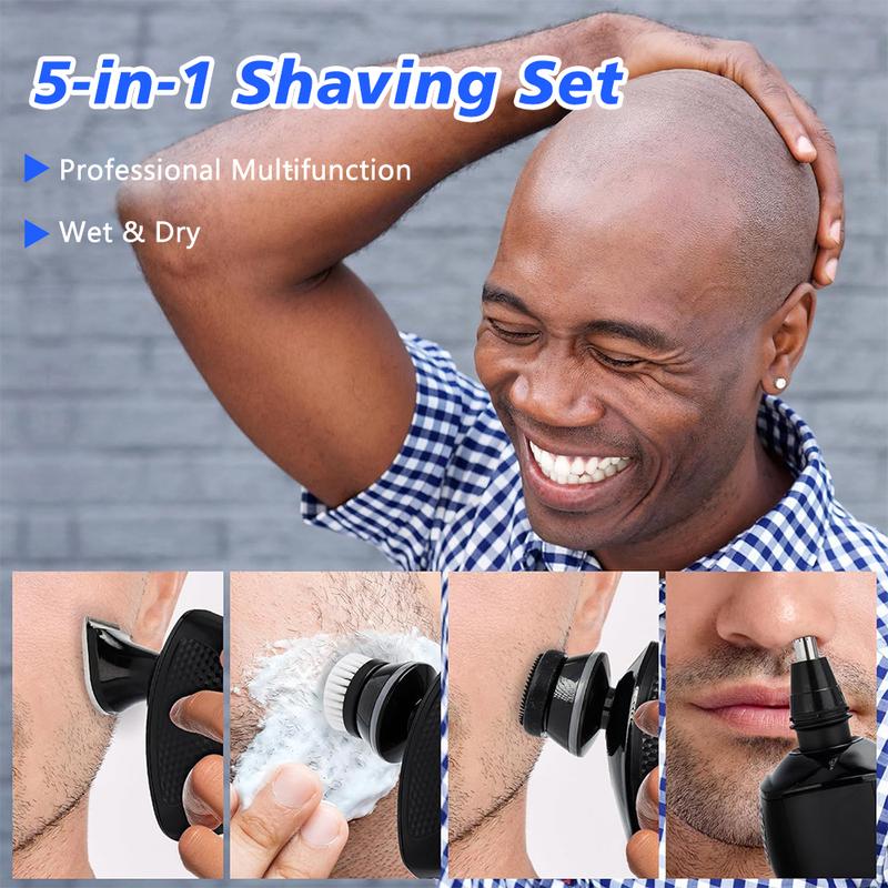 5 in1 Head Shavers for Bald Men, Rechargeable Bald Head Hair Beard Trimmer Razor Wet Dry, Detachable Cordless Shaver, 5D Electric Razor Waterproof for Bald Men, Wet Dry LED Display Rechargeable Rotary Shaver Grooming Kit, Mens Gift