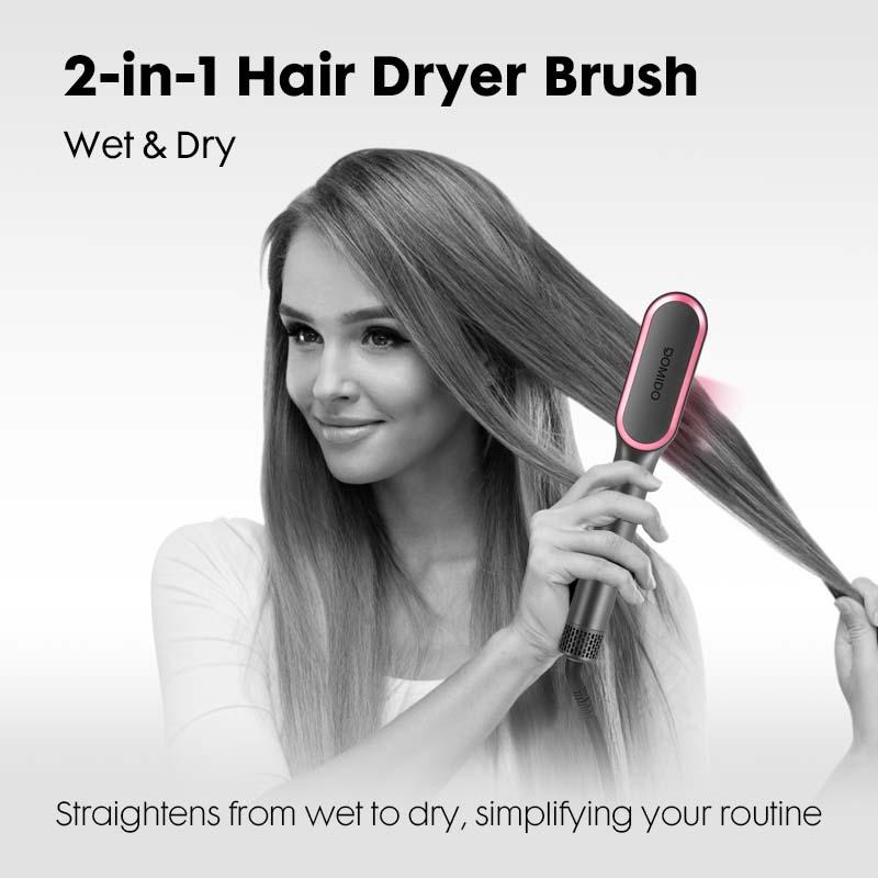 DOMIDO AURO-Hair Straightener Brush 2.0 Blow Dryer Brush 2 in 1 Fast Heat Up Straightening Brush Professional Hair Styling Tool